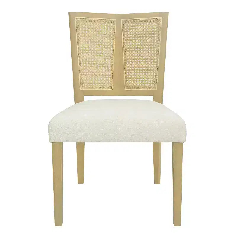 Set di 2 sedie da pranzo imbottite senza braccioli con trama in canna, Beige/Frassino chiaro