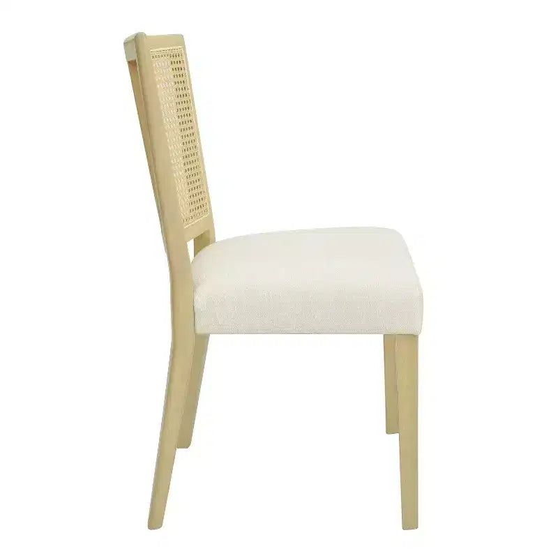 Set di 2 sedie da pranzo imbottite senza braccioli con trama in canna, Beige/Frassino chiaro