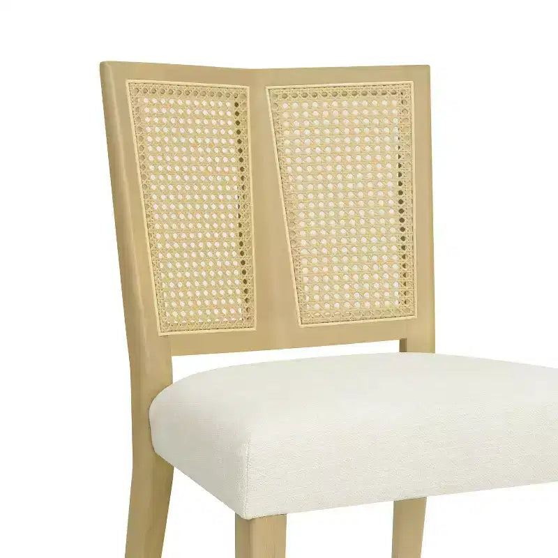 Set di 2 sedie da pranzo imbottite senza braccioli con trama in canna, Beige/Frassino chiaro