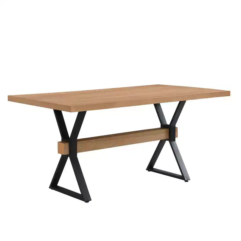 Tavolo da Pranzo Rustico Industriale da 160 cm con Gambe a X in Metallo