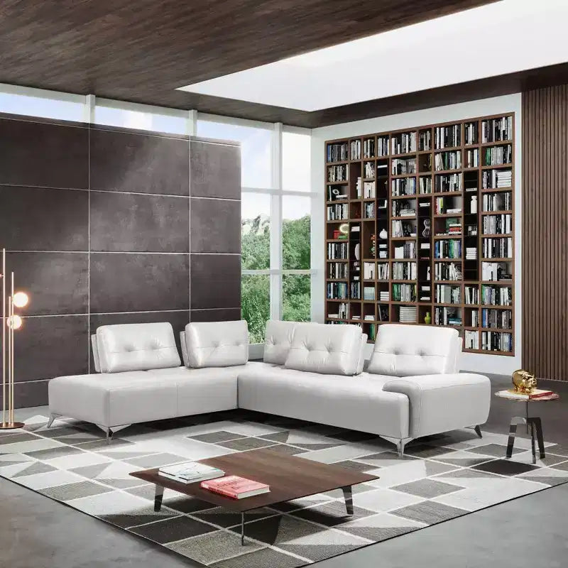 Divano Sezionale a 2 Pezzi con Chaise Longue – Ecopelle Bianca Perla