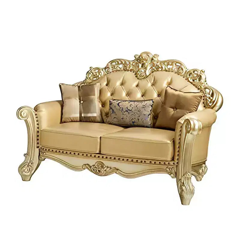 Acme Furniture Vendome Sofa Bone Synthetic Leather/Gold Patina