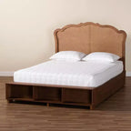 Letto contenitore King Size con testiera in rattan - Noce