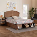 Letto contenitore King Size con testiera in rattan - Noce