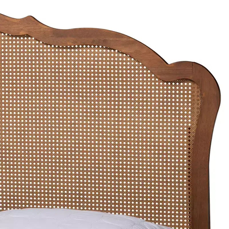 Letto contenitore King Size con testiera in rattan - Noce