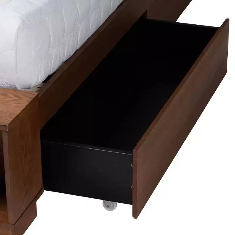 Letto contenitore King Size con testiera in rattan - Noce