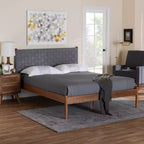 Letto Matrimoniale Moderno Metà Secolo con Testiera Imbottita – Grigio/Marrone Noce
