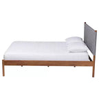 Letto Matrimoniale Moderno Metà Secolo con Testiera Imbottita – Grigio/Marrone Noce