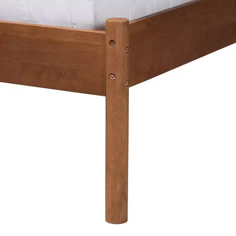 Letto Matrimoniale Moderno Metà Secolo con Testiera Imbottita – Grigio/Marrone Noce