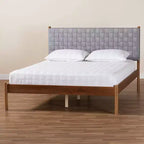 Letto Matrimoniale Moderno Metà Secolo con Testiera Imbottita – Grigio/Marrone Noce