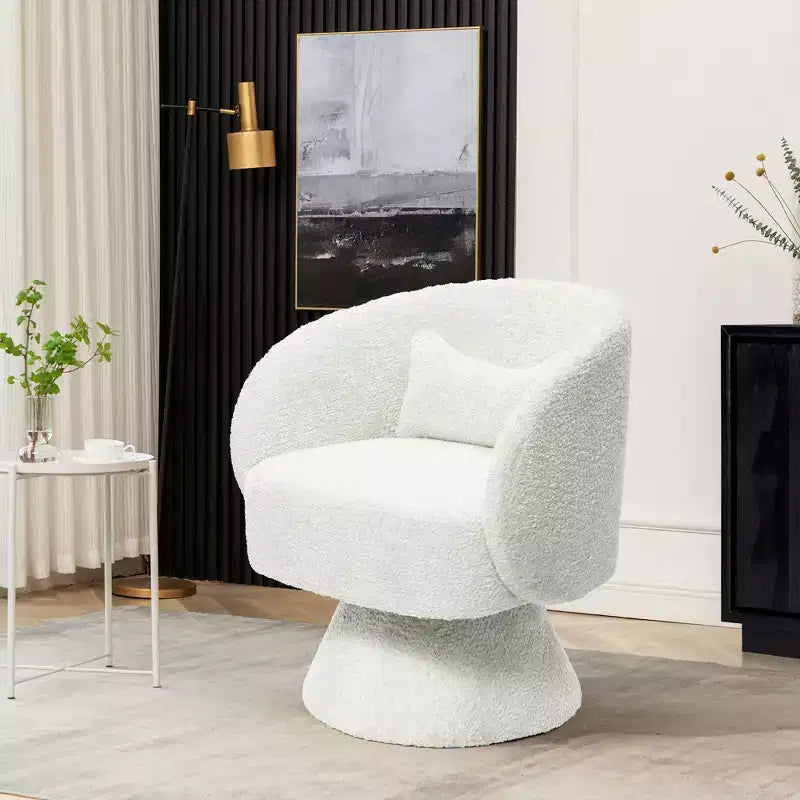 Poltrona girevole accent in tessuto crema con base in legno