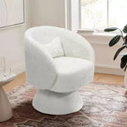 Poltrona girevole accent in tessuto crema con base in legno