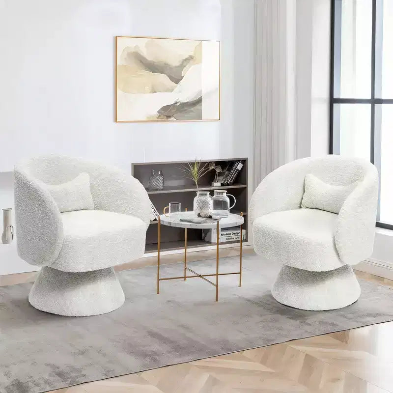 Poltrona girevole accent in tessuto crema con base in legno