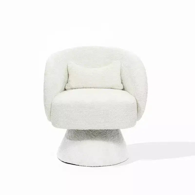Poltrona girevole accent in tessuto crema con base in legno