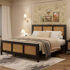 Struttura Letto a Piattaforma Matrimoniale (Queen Size) in Rattan con Doghe Metalliche, Nera