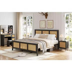 Struttura Letto a Piattaforma Matrimoniale (Queen Size) in Rattan con Doghe Metalliche, Nera