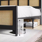 Struttura Letto a Piattaforma Matrimoniale (Queen Size) in Rattan con Doghe Metalliche, Nera