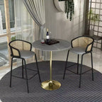 Tavolo da pranzo rotondo da 36" altezza bar con top in pietra sinterizzata e base a piedistallo in acciaio inossidabile dorato