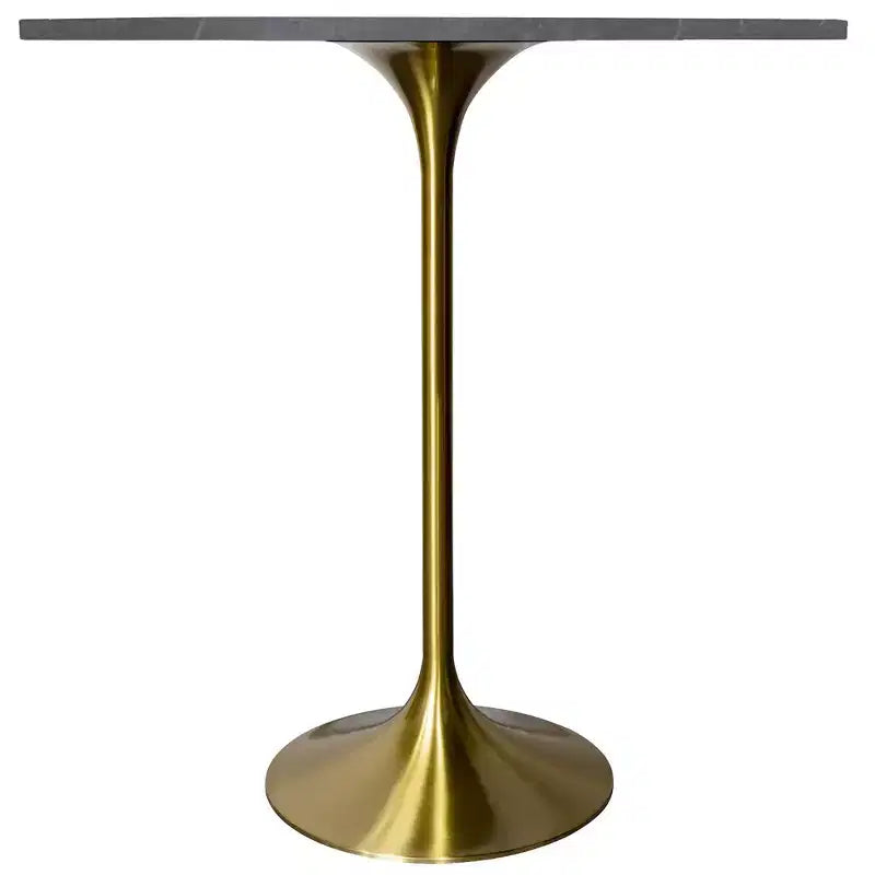 Tavolo da pranzo rotondo da 36" altezza bar con top in pietra sinterizzata e base a piedistallo in acciaio inossidabile dorato