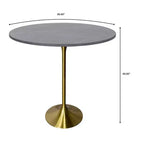 Tavolo da pranzo rotondo da 36" altezza bar con top in pietra sinterizzata e base a piedistallo in acciaio inossidabile dorato