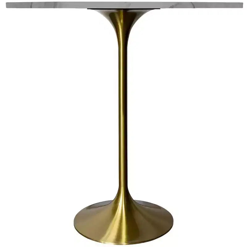 Tavolo da pranzo rotondo da 36" altezza bar con top in pietra sinterizzata e base a piedistallo in acciaio inossidabile dorato