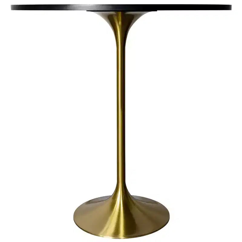 Tavolo da pranzo rotondo da 36" altezza bar con top in pietra sinterizzata e base a piedistallo in acciaio inossidabile dorato