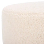 Pouf rotondo in finto montone con base in legno di caucciù