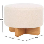 Pouf rotondo in finto montone con base in legno di caucciù