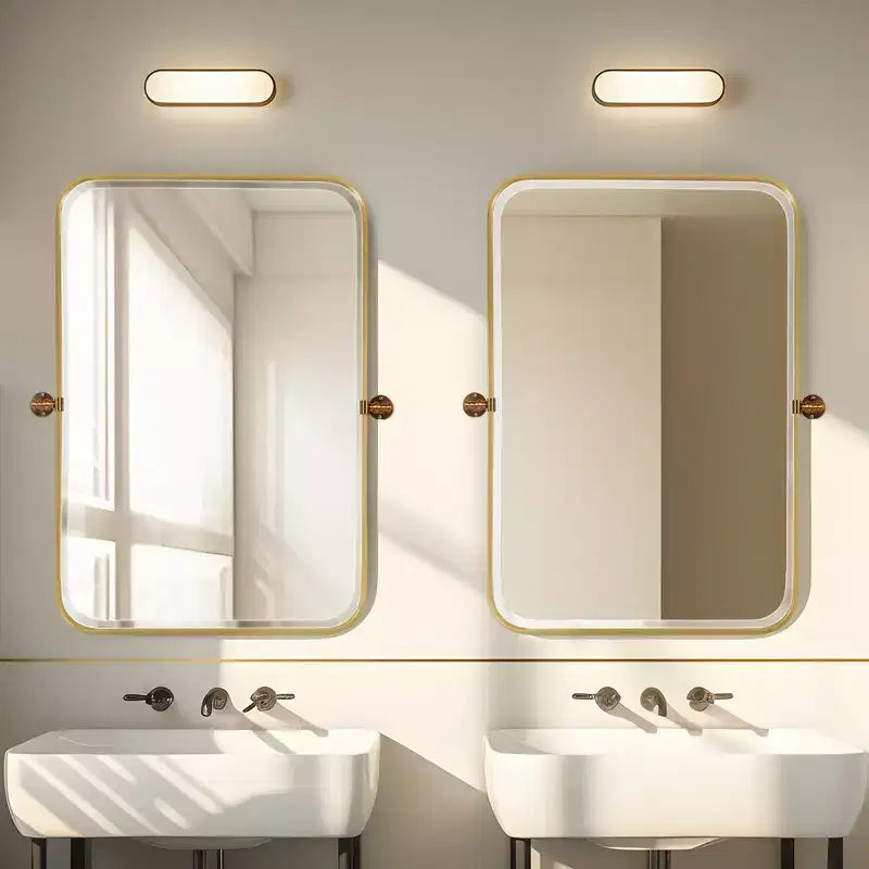 Specchio da parete a perno con cornice rettangolare in metallo e angoli arrotondati (Set da 2)