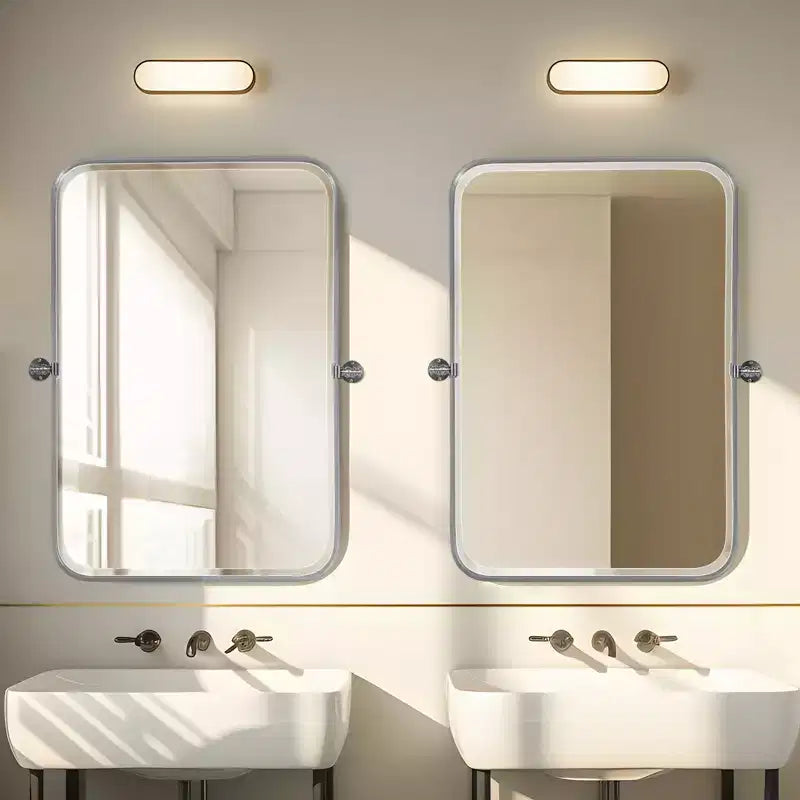 Specchio da parete a perno con cornice rettangolare in metallo e angoli arrotondati (Set da 2)