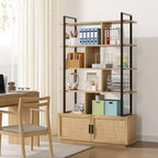 Libreria a 5 ripiani con armadietto e anta, alta 180 cm, struttura in metallo