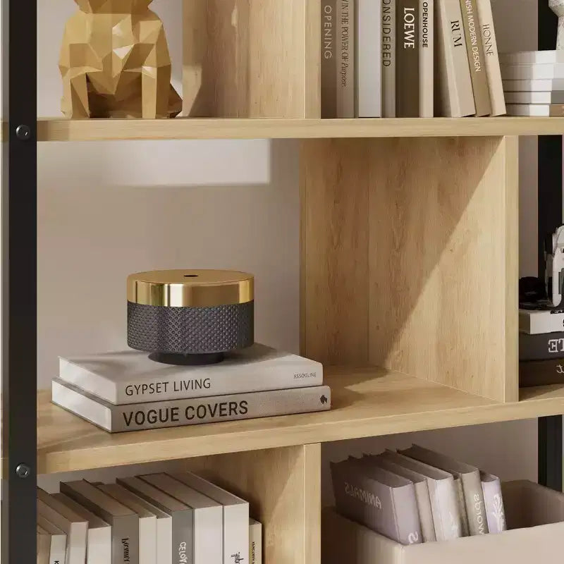 Libreria a 5 ripiani con armadietto e anta, alta 180 cm, struttura in metallo