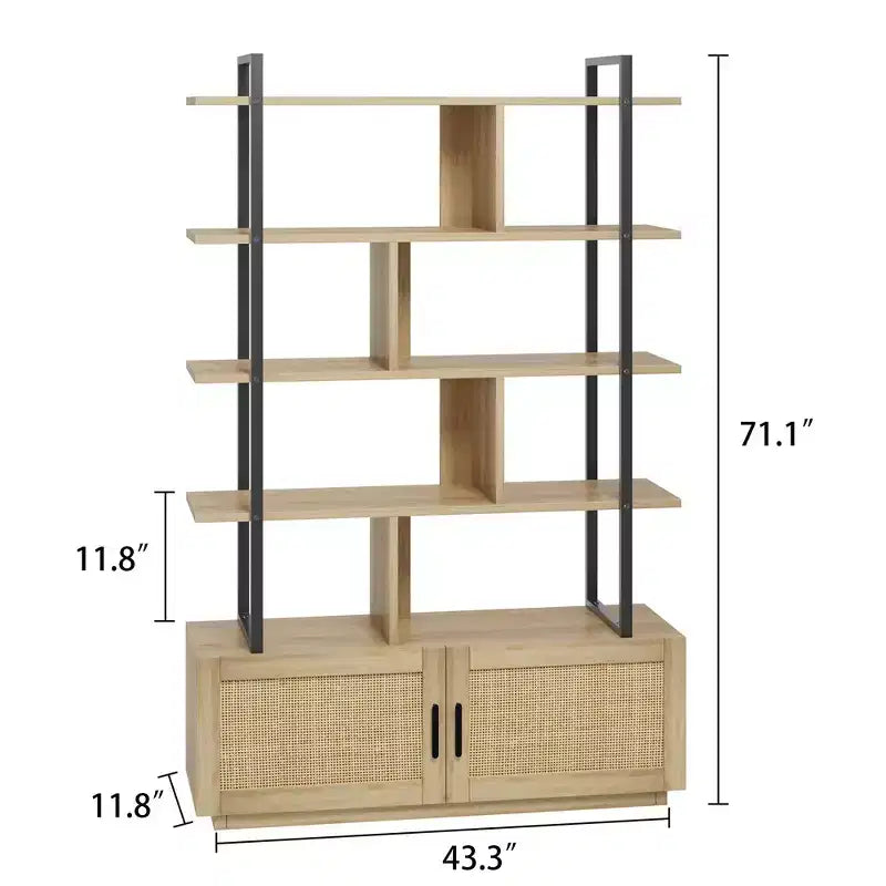 Libreria a 5 ripiani con armadietto e anta, alta 180 cm, struttura in metallo