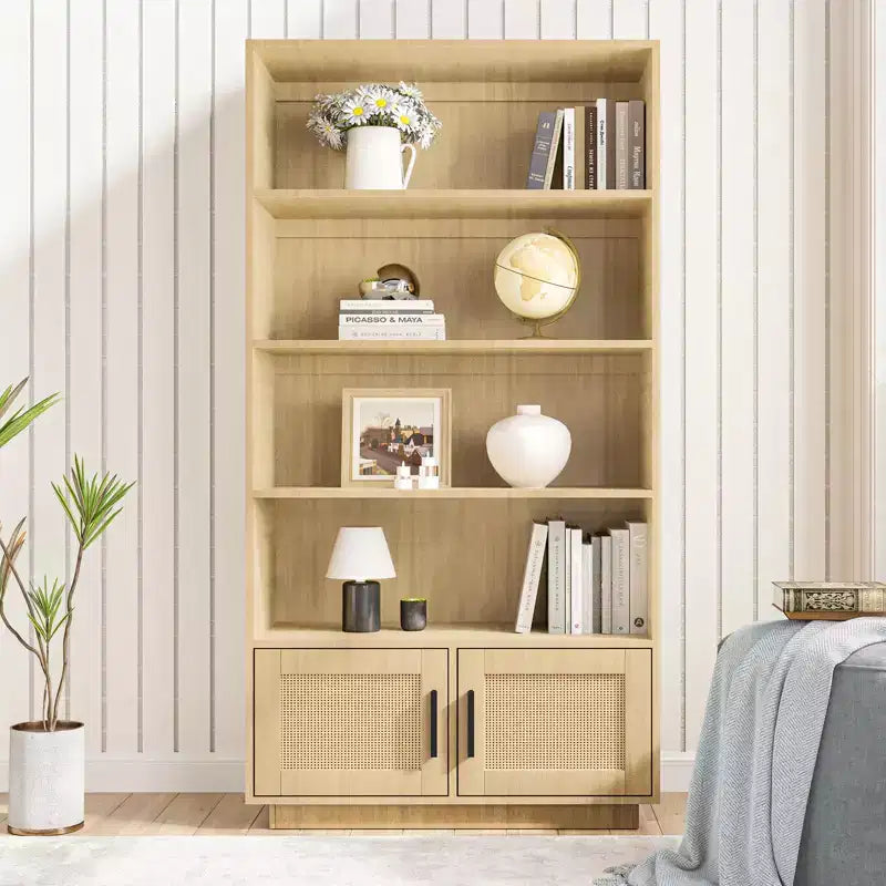 Libreria a 5 ripiani con armadietto e anta, alta 180 cm, struttura in metallo