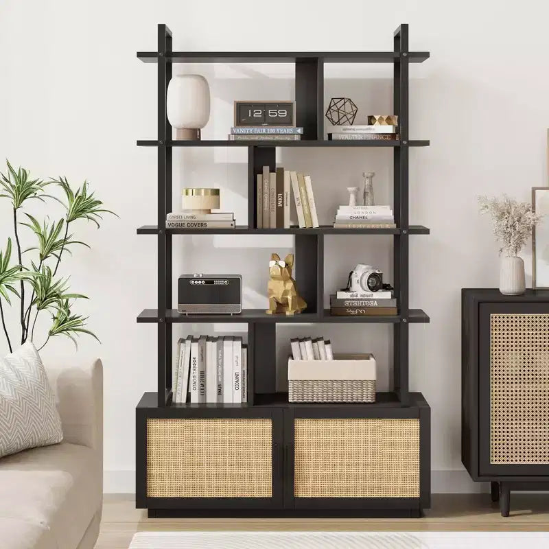 Libreria a 5 ripiani con armadietto e anta, alta 180 cm, struttura in metallo