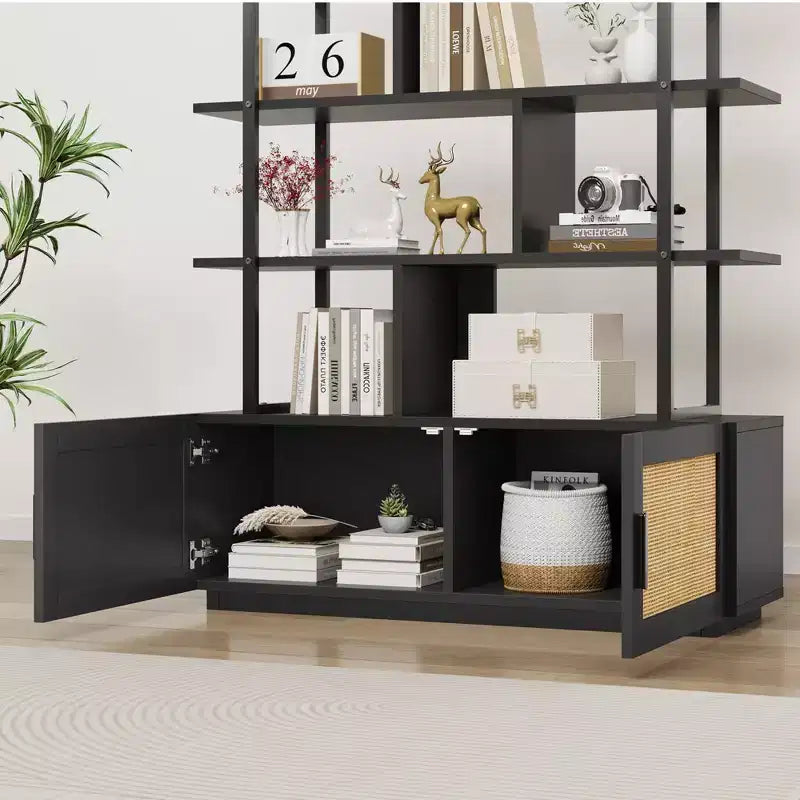 Libreria a 5 ripiani con armadietto e anta, alta 180 cm, struttura in metallo