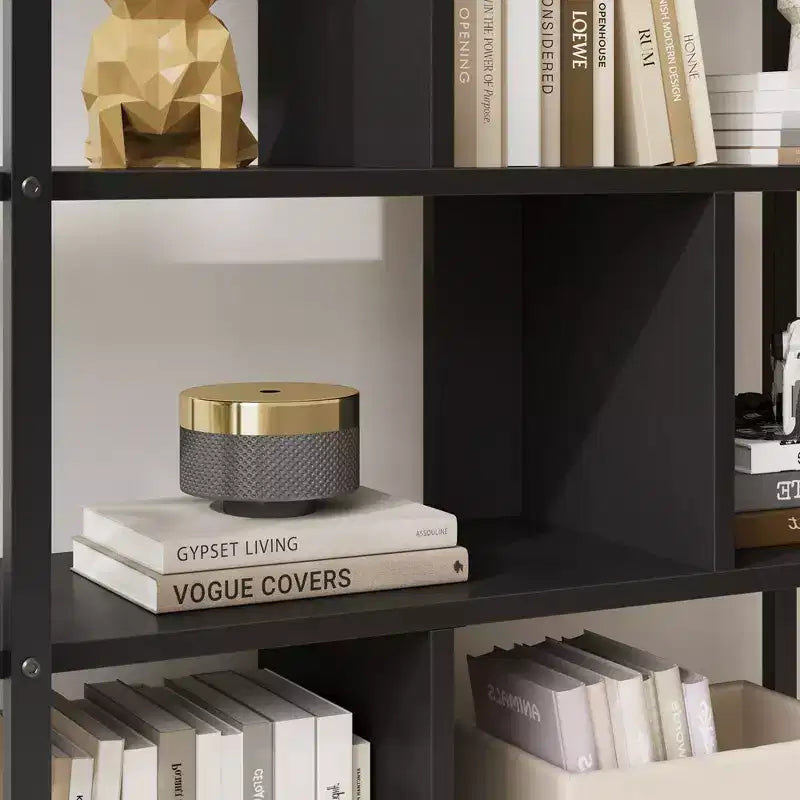 Libreria a 5 ripiani con armadietto e anta, alta 180 cm, struttura in metallo