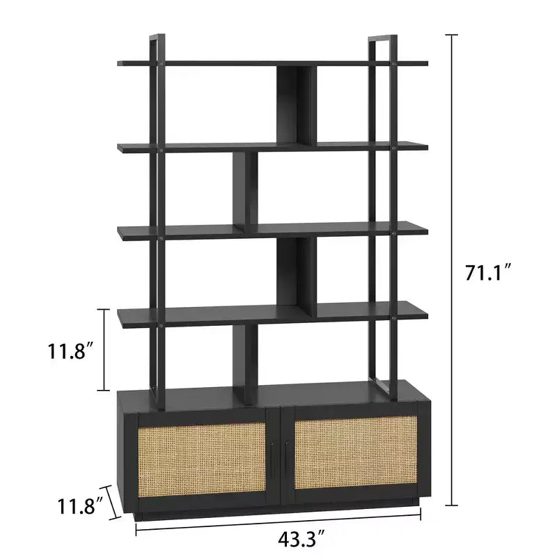 Libreria a 5 ripiani con armadietto e anta, alta 180 cm, struttura in metallo