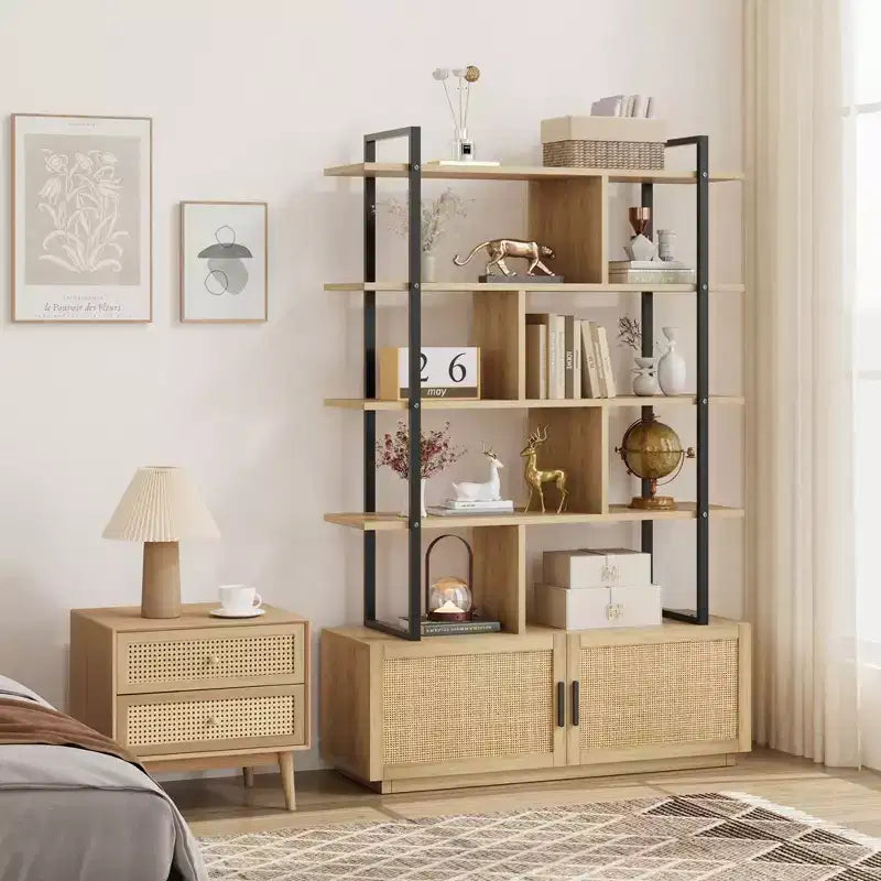 Libreria a 5 ripiani con armadietto e anta, alta 180 cm, struttura in metallo