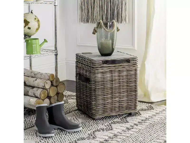 Baule portaoggetti in rattan bianco con coperchio