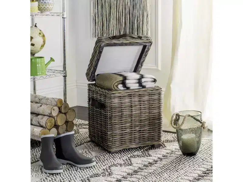 Baule portaoggetti in rattan bianco con coperchio