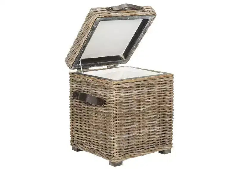 Baule portaoggetti in rattan bianco con coperchio