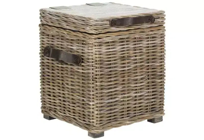 Baule portaoggetti in rattan bianco con coperchio
