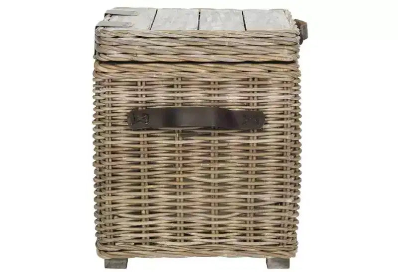 Baule portaoggetti in rattan bianco con coperchio