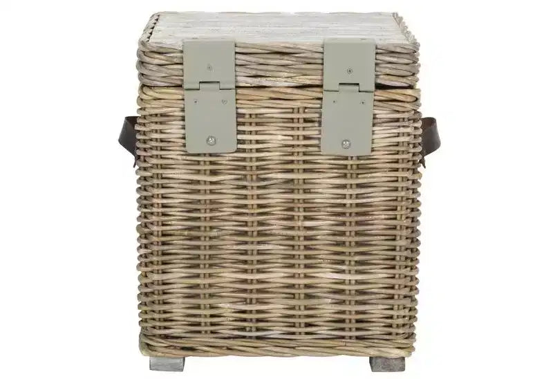 Baule portaoggetti in rattan bianco con coperchio