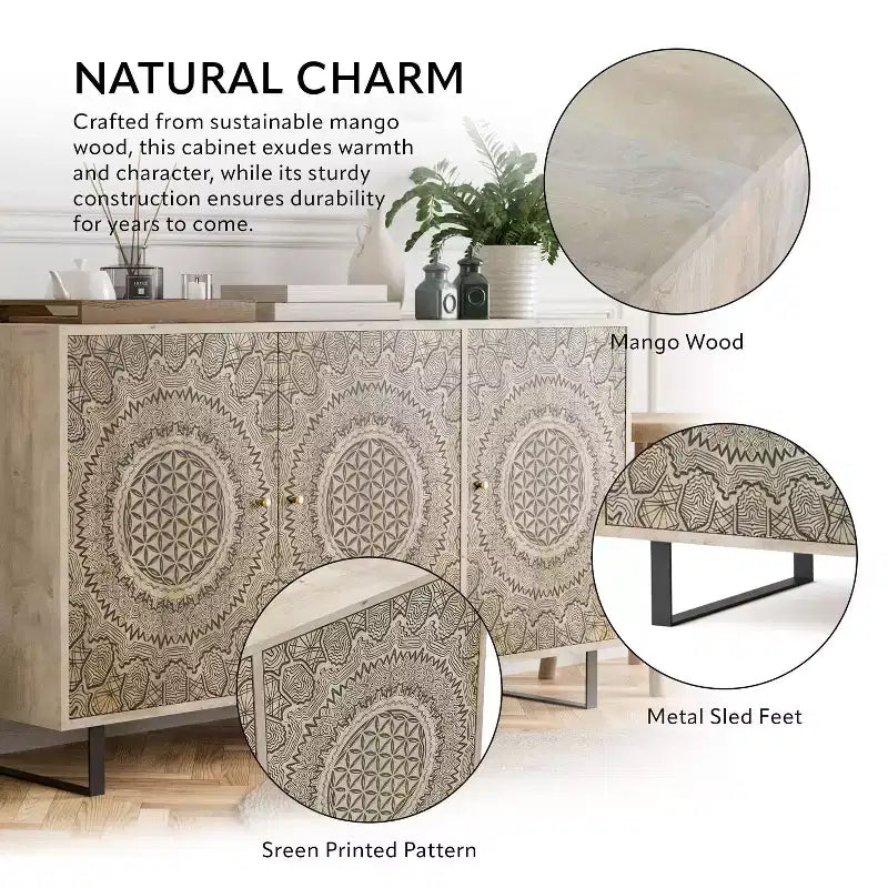 Credenza da Buffet - Legno di Mango, 4 Ripiani