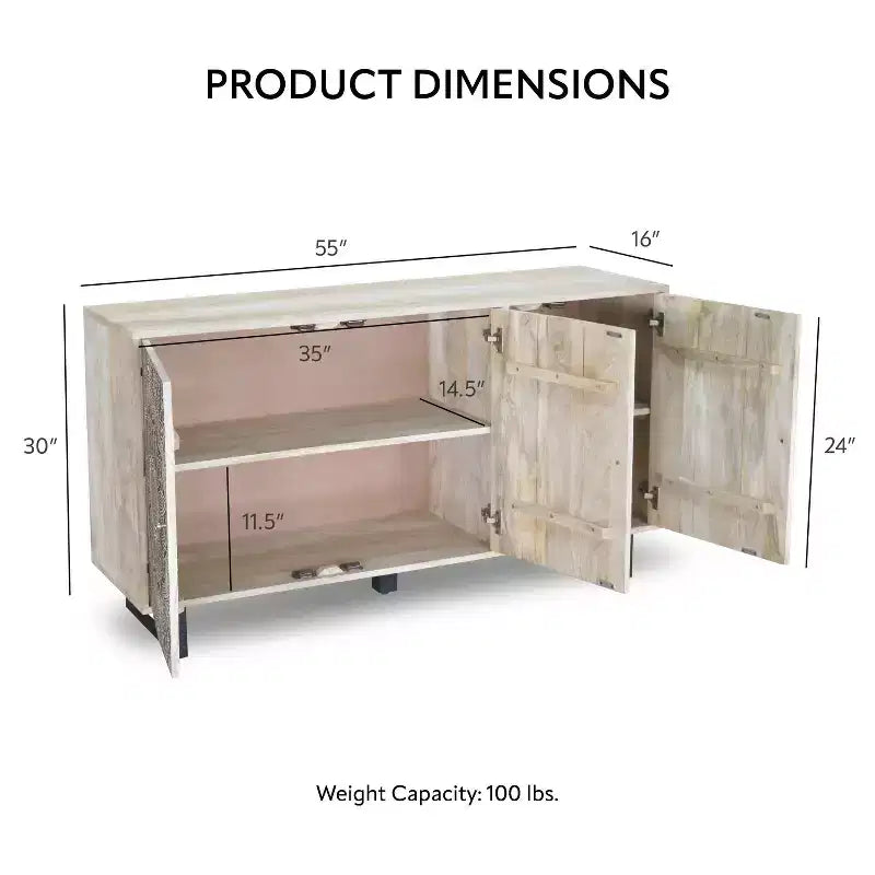 Credenza da Buffet - Legno di Mango, 4 Ripiani