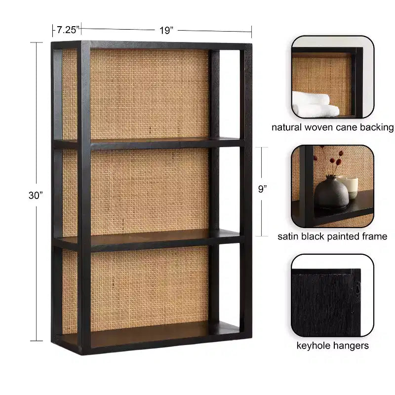 Mensola a muro a 3 ripiani in rattan e legno da 30".
