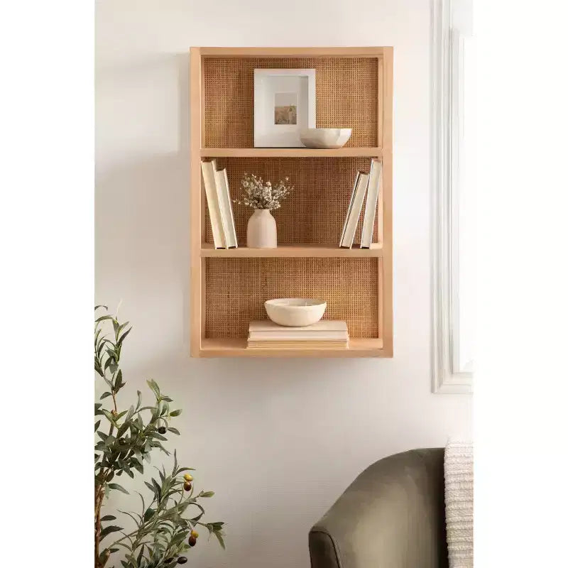 Mensola a muro a 3 ripiani in rattan e legno da 30".