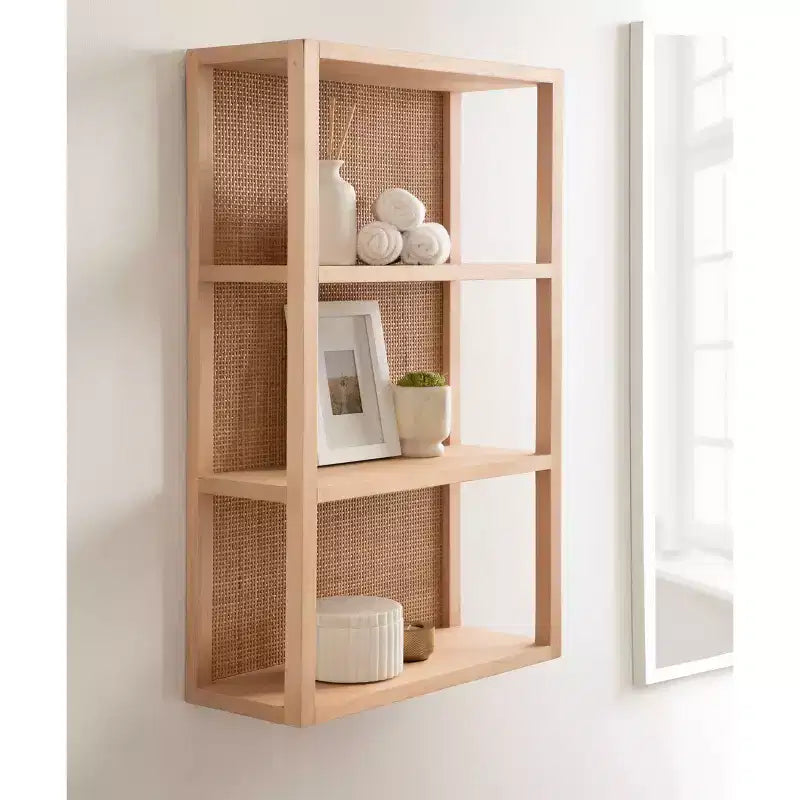 Mensola a muro a 3 ripiani in rattan e legno da 30".